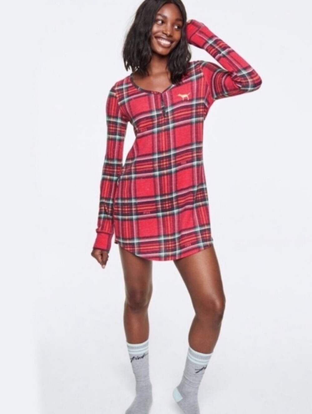 Victoria's Secret PINK Red & Green Plaid Flannel Night Shirt - Women's Small
